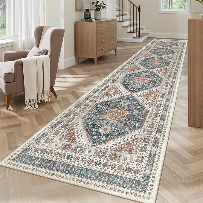 Madane Hallway Runner Rug 2'6''x12' Kitchen Runner, Non Slip Vintage Runners for Hallways Washable Kitchen Rugs Soft Low Pile 2.5x12 ft Rug Runner for Laundry Room, Entryway and Bedroom, Navy Blue
