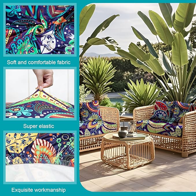 14 Pcs Stretch Patio Cushion Covers,Outdoor Couch Covers Replacement,Outdoor Couch & Sofa Slipcovers,for Patio Furniture Cushion Covers,Washable Reusable Furniture Protector (Rococo ,Cover Only)