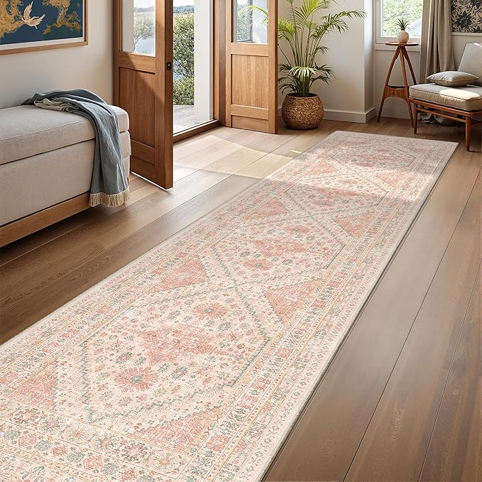 Kitchen Runner Rug Non Slip Washable 2.5x10, Soft Ultra-Thin Entryway Rug Runners for Hallways, Carpet Runner for Living Room,Kitchen, Laundry, Bathroom(Pink,2.5'x10')