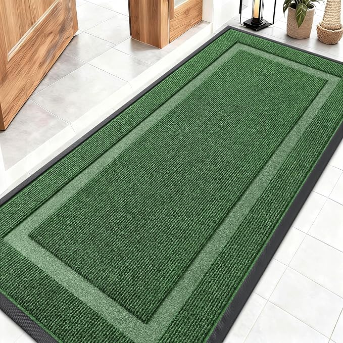 OLANLY Front Door Mat Indoor Outdoor Entrance, Waterproof All-Season, All-Weather Doormat, Sturdy Natural Rubber, Fade Resistant, Low Profile, Easy Clean Patio Porch Entryway Mat, 59x23, Green