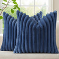 decorUhome Cozy Faux Fur Throw Pillow Covers 18x18 Set of 2 Decorative Soft Plush Striped Modern Farmhouse Boho Couch Pillow Cases with Velvet Back for Sofa Bed Living Room, Blue