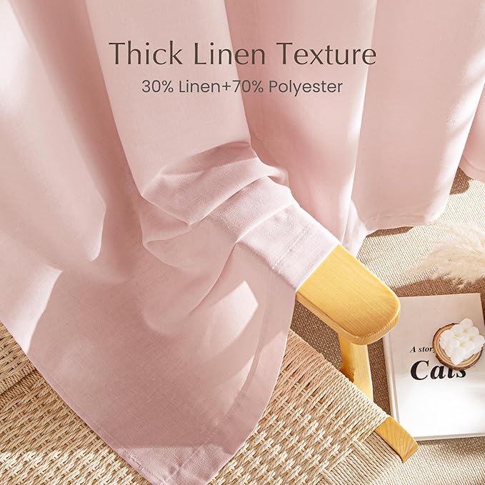 NICETOWN Linen Light Pink Sheer Curtains for Girls Room, Thick Flax Small Window Treatments Semi Sheer Privacy Assured with Light Through for Bedroom/Living Room, W55 x L84, 2 Panels