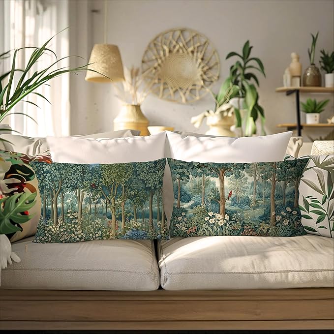Rustic Spring Forest Pillow Covers 20x12 Double-Sided, Cottagecore Forest Nature Botanical Wildflower Decorative Throw Pillow Covers for Sofa Bed Bedroom Living Room Set of 2