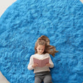 OLANLY Bright Blue Round Rugs for Bedroom - Machine Washable, 8 ft Circle Area Rugs for Living Room, Soft and Fluffy Shaggy Carpet for Teen Girl and Boys, Nursery Rooms, Dorms, Home Decor Aesthetic