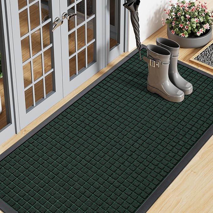 Smiry Front Door Mat Outside Entrance, Heavy Duty Natural Rubber Doormat, Non Slip, Trap Dirt and Moisture, Easy Clean, Low Profile Welcome Floor Mats for Indoor Outdoor Entry, 59x23 Inch, Black Green