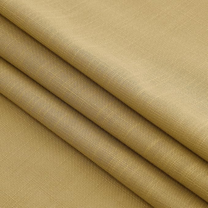 Gold Linen Curtains 63 Inches Long 2 Panel Sets for Living Room Bedroom Rod Pocket Back Tab Light Filtering Drape for Kitchen Window Short Protect Privacy Curtain Modern Farmhouse Decor 52x63