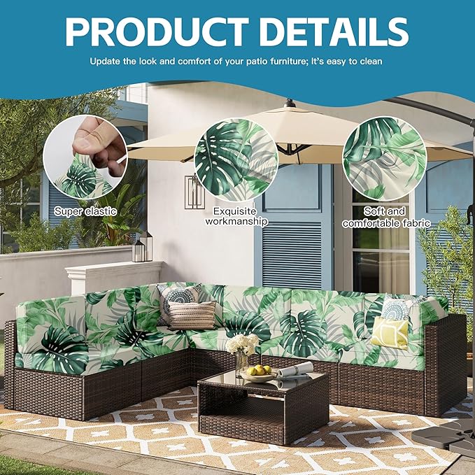 14Pcs Outdoor Cushion Covers, Patio Cushion Covers,Stretch Elastic Slipcovers, Replacement Washable & Reusable Furniture Protector for Patio Couch (Mint Green,Cover Only)