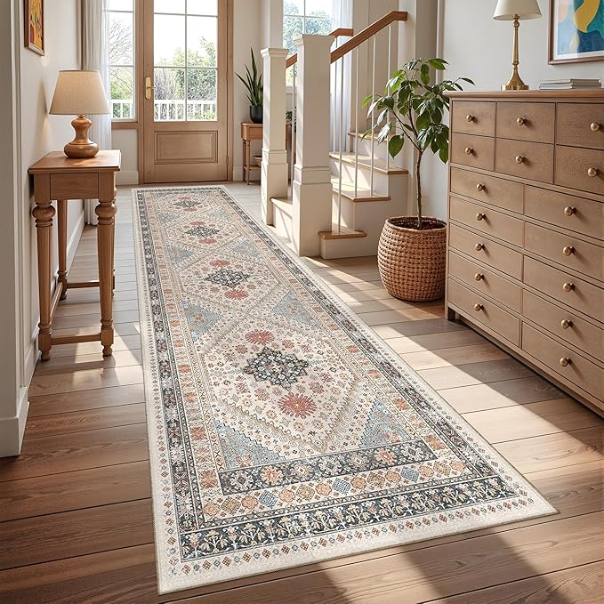 Kitchen Runner Rug Non Slip Washable 2.5x10, Soft Ultra-Thin Entryway Rug Runners for Hallways, Carpet Runner for Living Room,Kitchen, Laundry, Bathroom(Blue/Red/Multi,2.5'x10')