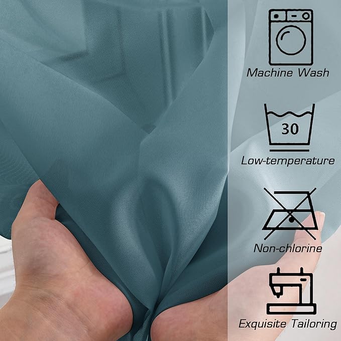 OWENIE Dusty Blue Sheer Curtains 90 Inches Long 2 Panels Set for Living Room Bedroom, Light Filtering Rod Pocket Clear Sheer Curtain 2Pcs, Each 42" W x 90" L, Total 84 Inch Width