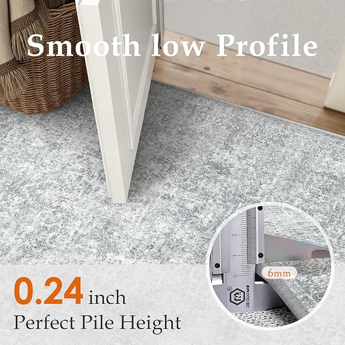 PureCozy 5x7 Area Rug Washable Vintage Living Room Carpet Large Indoor Non Slip Grey Bedroom Distressed Low Pile Retro Accent Throw Rug for Dining Room