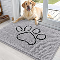 OLANLY Dog Door Mat for Muddy Paws 36x24, Paw Print Design, Absorbs Moisture and Dirt, Non-Slip Washable Doormat, Quick Dry Chenille Mud Mat for Dogs, Entry Indoor Entryway Carpet, Light Grey
