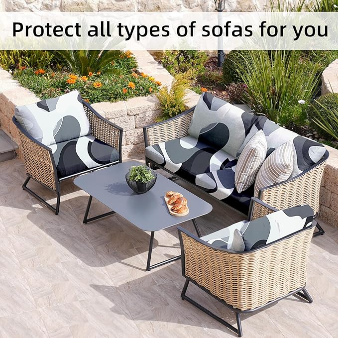 8Pcs Stretch Patio Cushion Covers,Outdoor Couch Covers Replacement,Outdoor Couch & Sofa Slipcovers,for Patio Furniture Cushion Covers,Washable Reusable urniture Protector(Black Camouflage,8PCS)