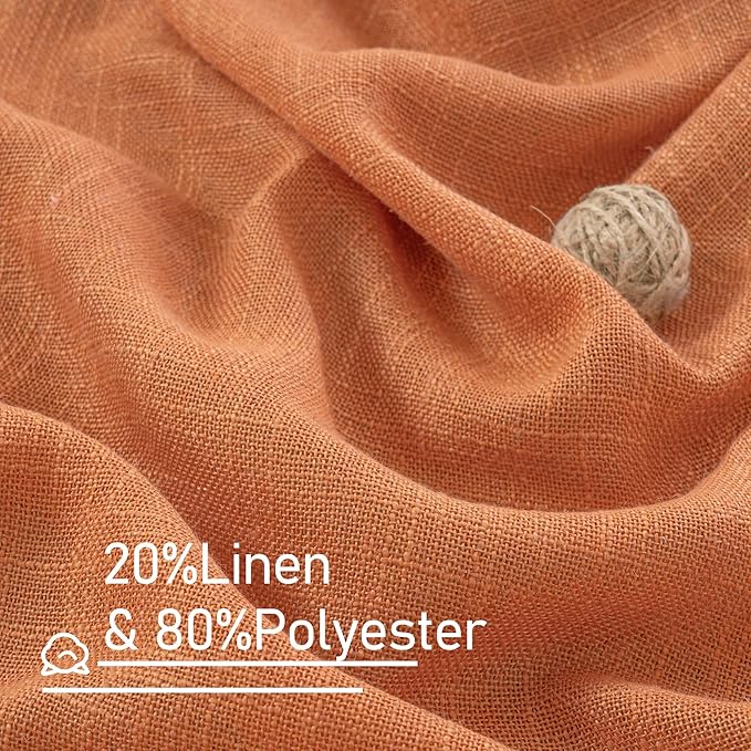 LAMIT 36 Inch Length Linen Curtains for Small Windows, Semi Sheer Light Filtering Panels Back Tab and Rod Pocket Country Decor Drapes for Basement/Kitchen, Burnt Orange, 2 Panels, 34 x 36 Inch