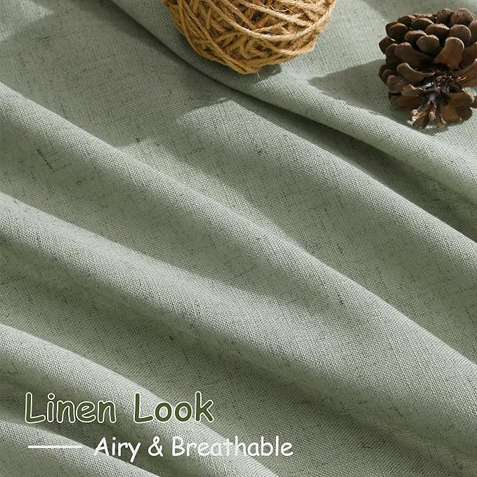 Nanspring Desert Sage Linen Curtains 72 Inch Length for Living Room Semi Sheer Light Filtering Door Drapes 2 Panels Set for Kids Bedroom Back Tab Rod Pocket Modern Farmhouse Decor 52x72