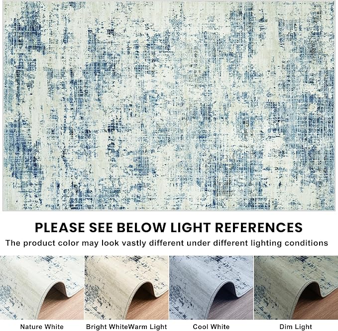 6x9 Area Rugs for Living Room Washable Rug: Anti-Skid Abstract Modern Living Room Rug Soft Thin Carpets Indoor Floor Non-Shedding Carpet for Bedroom Dining Farmhouse Nursery Blue Gray Gold
