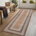 GarveeHome 2.5x8 Modern Bordered Runner Rug Soft Non Slip Washable Floor Carpet Distressed Geometric Hallway Indoor Printed Rug for Kitchen Entrance, Dark Brown