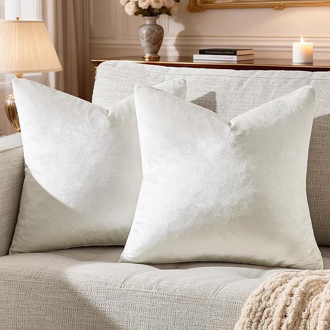 GIGIZAZA Beige Pillow Covers 24x24: Pack of 2 Throw Pillows Soft Solid Covers - Velvet Decorative Modern Couch Big Cushion Covers,Living Room,Bedroom,Sofa