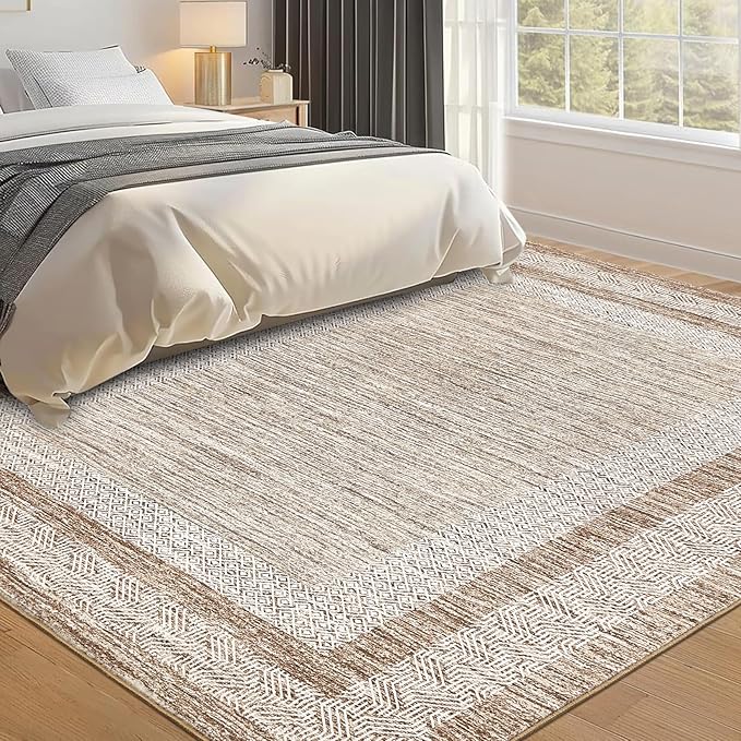 GarveeHome Modern 3x5 Neutral Area Rug Washable Non-Slip Low-Pile Indoor Rugs for Entryway Solid Blue Modern Minimalism Carpet for Bedroom Living Room Kitchen Bathroom Door Mat Brown