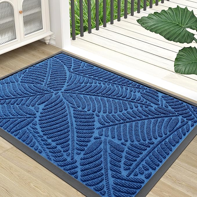 Colorxy Waterproof Doormat, Sturdy Natural Rubber Front Door Mats, Non Slip Low Profile Indoor Outdoor Entrance Mat, Stain Resistant Easy Clean Floor Mat for Patio or Entryway, 48''x32'', Light Blue