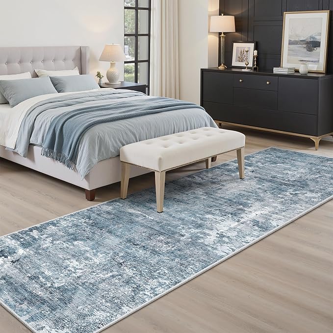 Runner Rug 2x8 Washable Non-Slip Hallway Runner Rugs for Kitchen Bathroom Laundry Room Blue/Grey Vintage Floor Carpet Runners for Hallways Entryway