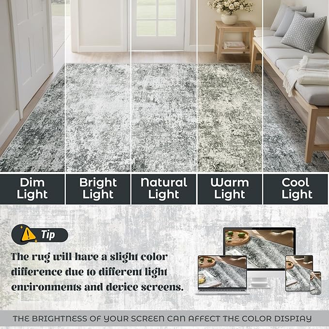 XLUEZ 8x10 Area Rugs for Living Room, Washable Modern Abstract Large Area Rug Neutral Soft Non Slip Kids Rug Stain Resistant Indoor Carpet for Bedroom Nursery Dining Room Playroom(Grey, 8'x10')