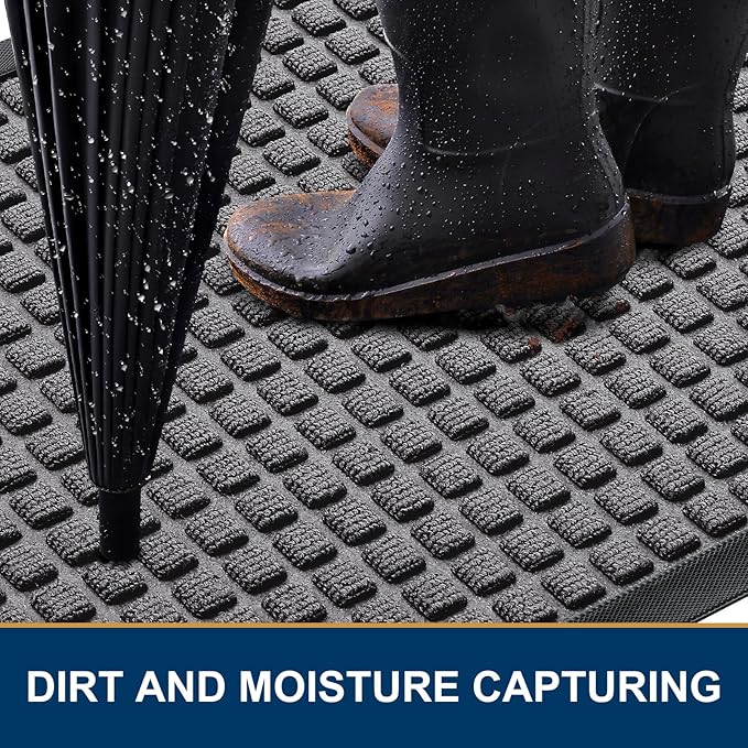 Smiry Front Door Mat Outside Entrance, Heavy Duty Natural Rubber Doormat, Non Slip, Trap Dirt and Moisture, Easy Clean, Low Profile Welcome Floor Mats for Indoor Outdoor Entry, 47x23 Inch, Mix Grey