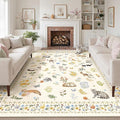 Cat 8x10 Area Rugs for Living Room, Machine Washable Animal Floral Vintage Rug Non-Slip Low Pile Soft Throw Large Rugs for Bedroom Dining Room Kitchen Nursery Playroom (8 x 10,Beige)