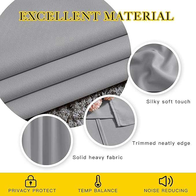 NICETOWN Blackout Silver Grey Living Room Curtains - Grommet Solid Thermal Insulated Sound Reducing Room Darkening Privacy Doorway Curtains for Bedroom (2 Panels, W52 x L78)