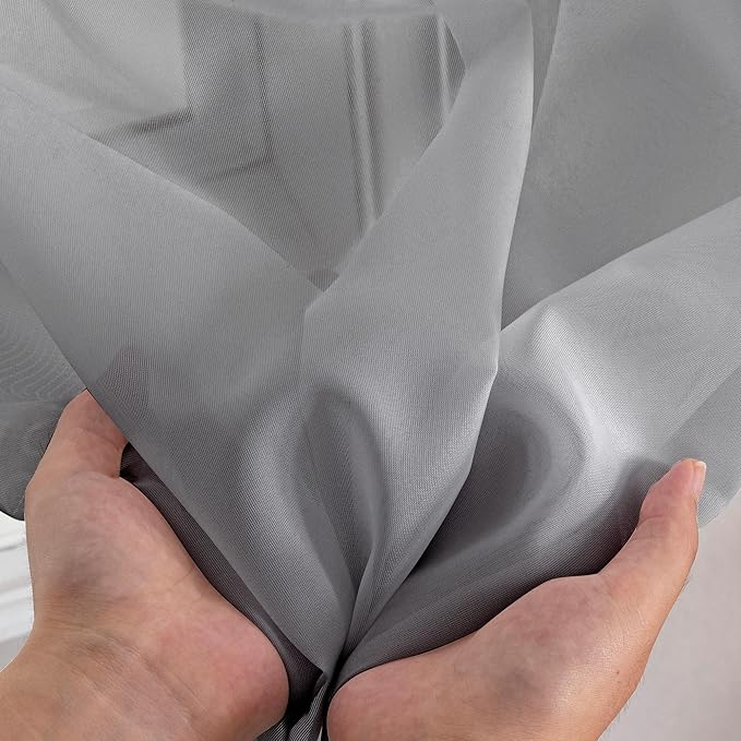OWENIE Short Sheer Curtains 30 Inches 2 Panels Set, Kitchen Tiers Light Filtering Rod Pocket Cafe Curtains for Bathroom Small Half Window, 42 in W x 30 in L, Grey