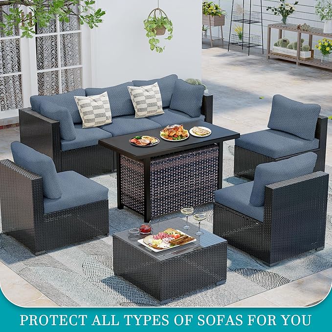 14Pcs Stretch Patio Cushion Covers,Outdoor Couch Covers Replacement,Outdoor Couch & Sofa Slipcovers,for Patio Furniture Cushion Covers,Washable Reusable Furniture Protector (West Lake Blue,Cover Only)