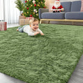 OLANLY 5x7 Machine Washable Large Area Rugs for Living Room, Bedroom, Soft Fluffy Shaggy Bedside Rug, Indoor Floor Carpet for Kids Girls and Boys, Dorms, Nursery, Home Decor Aesthetic, Green