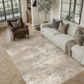 PureCozy Beige Area Rug 5x7 Machine Washable Modern Abstract Living Room Carpet Non Slip Neutral Low Pile Soft Non Shedding Bedroom Contemporary Indoor Rug for Kitchen Office Laundry Dining Room