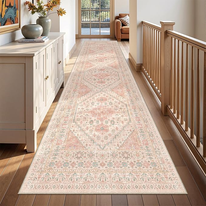 Kitchen Runner Rug Non Slip Washable 2.5x10, Soft Ultra-Thin Entryway Rug Runners for Hallways, Carpet Runner for Living Room,Kitchen, Laundry, Bathroom(Pink,2.5'x10')