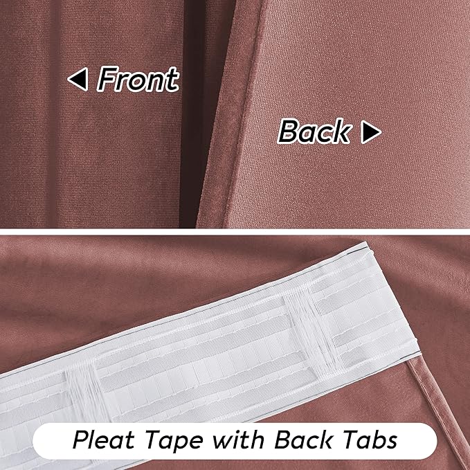 RYB HOME Pink Velvet Curtains 72 inches with Hook Belt, Soft Fabric Room Darkening Thermal Insulated Luxurious Home Decor Curtains for Living Room Bedroom, W 52" x L 72", 2 Panels Set