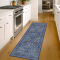 Non Slip 2x7 Dark Blue Runner Washable - Stain Resistant Long Runner Rugs for Kitchen, Entryway, Hallway, Bathroom, Bedroom Bedside - Dusky Navy Vintage Floral Décor
