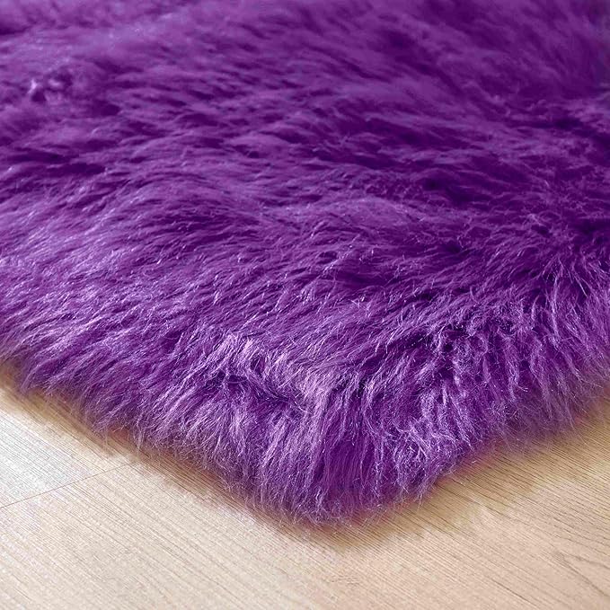 Goolela Purple Area Rug 8x10 Fluffy Fuzzy Furry Carpet for Bedroom Living Room Faux Sheepskin Fur Shaggy Rectangle