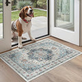 Madane Washable Area Rug 2x3, Small Entryway Rug Non-Slip Vintage Door Mat Indoor Entrance, Low Pile Floor Carpet for Inside Front Door Bedroom Kitchen Entry Laundry (2'x3', Blue)