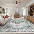 Madane Washable Rug 8x10 Area Rugs for Living Room, Ultra-Thin Non-Slip Backing Rug, Stain Resistant Vintage Large Area Rug for Bedroom (Blue, 8'x10')