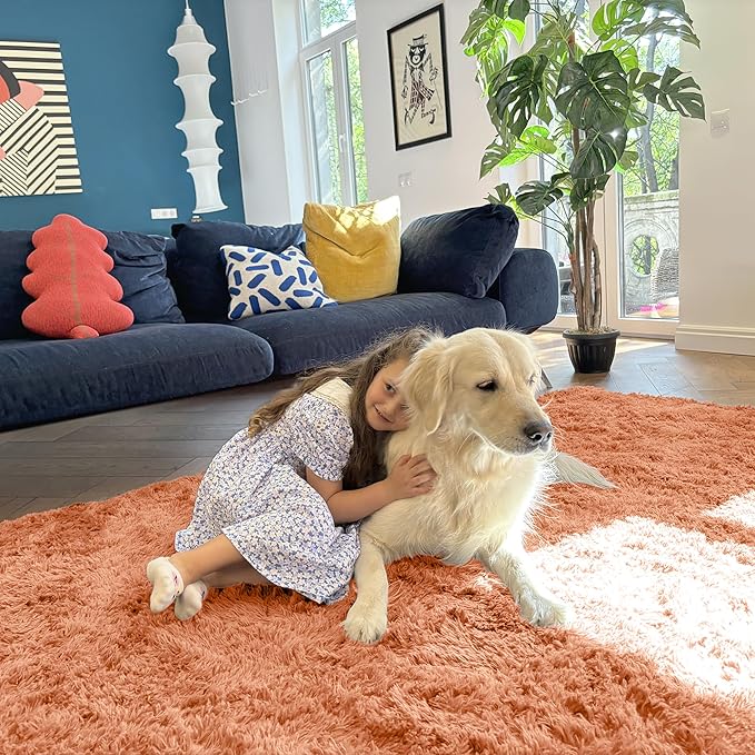 OLANLY 2x6 Machine Washable Runner Rugs for Hallway, Soft Fluffy Shaggy Bedside Rugs for Bedroom, Living Room, Indoor Floor Carpet for Kids Girls and Boys, Home Decor Aesthetic, Muted Orange