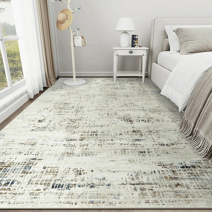 8x10 Area Rugs for Living Room Washable Rug: Anti-Skid Abstract Modern Living Room Rug Soft Thin Carpets Indoor Floor Non-Shedding Carpet for Bedroom Dining Farmhouse Nursery Gray White Blue