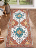 SERISSA Boho Washable Runner Rug, 2x5 Rug Non-Slip Vintage Orange Hallway Kitchen Runner Rug Ultra Soft Print Distressed Floor Carpet for Bedroom Bathroom Laundry Living Room