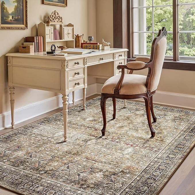 Lofus 5x7 Area Rug for Living Room,Brown Washable Area Rugs with Non-Slip Backing,Soft Neutral Carpets for Bedroom Dining Room Home Office Indoor Nursery