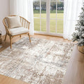 UERMEI Square Area Rugs : Washable 5x5 Neutral Modern Abstract Carpet for Living Room Bedroom - Soft Floor Mat with Non Slip Backing for Kitchen Nursery Dorms Farmhouse Home Decor - Brown/Grey/Red