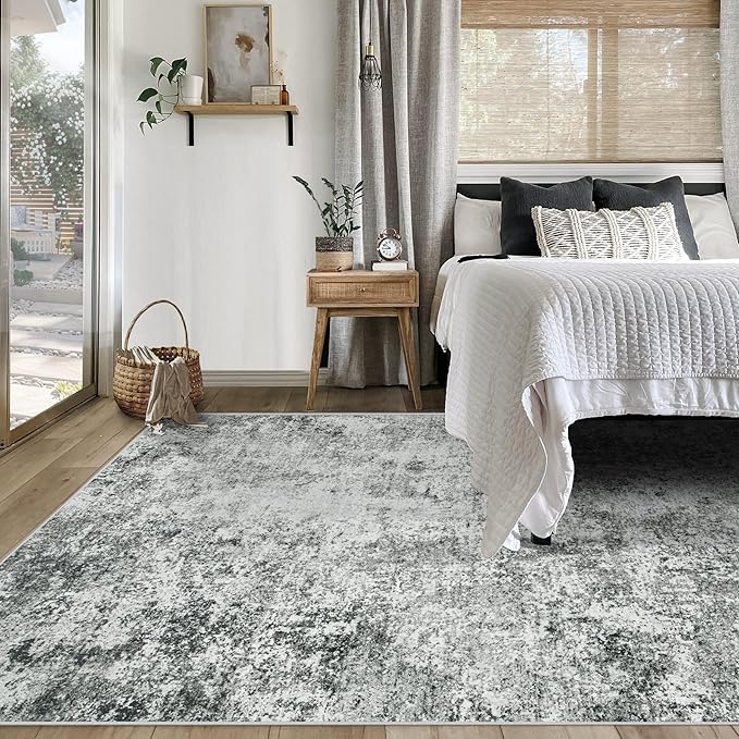 5x7 Area Rugs for Living Room, Washable Modern Abstract Large Area Rug Neutral Soft Non Slip Kids Rug Stain Resistant Indoor Carpet for Bedroom Nursery Dining Room Playroom(Grey, 5'x7')