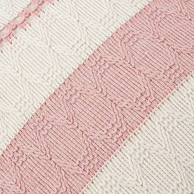 Fancy Homi Set of 1 Boho Pink Decorative Throw Pillow Cover 18x18 Inch for Couch Bed Sofa, Aesthetic Modern Organic Farmhouse Home Decor, Soft Cotton Cute Accent Macrame Woven Cushion Case