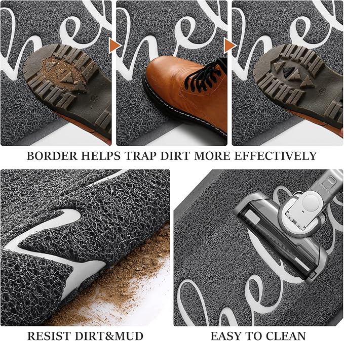 BeneathYourFeet Door Mat (30"x17.5",Dark Grey), Welcome Mat Low Profile Front Doormat Non Slip Mats for Entryway, Patio, High Traffic Areas