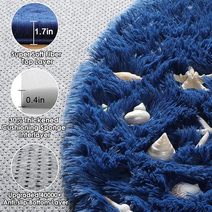 ONASAR Navy Blue Round Rugs 6ft for Living Room Bedroom, Fluffy Circle Area Rug for Kids Girls Boys Teen, Soft Plush Shaggy Carpet for Nursery Dorm Classroom Playroom Home Decor Aesthetic
