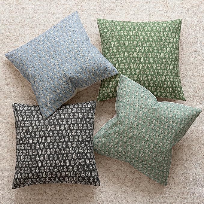 Foindtower Set of 2 Decorative Vintage Floral Print Throw Pillow Covers Neutral Modern Farmhouse Cushion Covers Boho Home Decor For Sofa Couch Chair Bedroom Living Room Outdoor,20×20 Inch,Forest Green