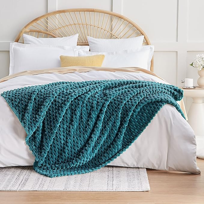 EXQ Home Fleece Blanket Twin Size for Couch or Bed - 3D Imitation Turtle Shell Jacquard Decorative Blankets - Cozy Soft Fuzzy Flannel Blanket Suitable for All Seasons(60"×80",Teal)