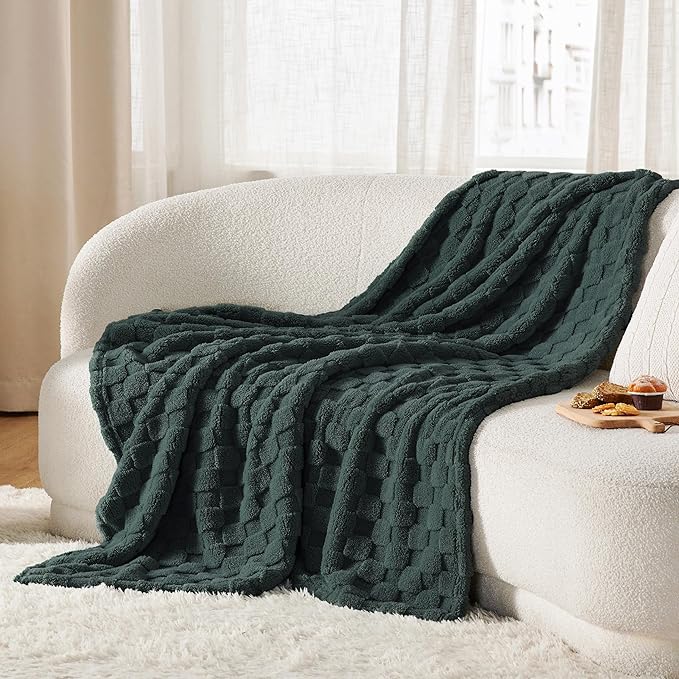 Bedsure GentleSoft Dark Green Spring Throw Blanket for Couch - Checkered Fleece Blankets for Kids Girls, Cute Soft Cozy Throw for Bedroom Home Decor Gifts, 50x60 Inches